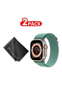 2 Packs Of Apple Watch Band And Microfiber Cloth Alpine Loop Band 49Mm 45Mm 44Mm 42Mm Women Men Adjustable With Metal G-Hook Strap For iWatch Ultra Series SE 8/7/6/5/4/3/2/1 Green