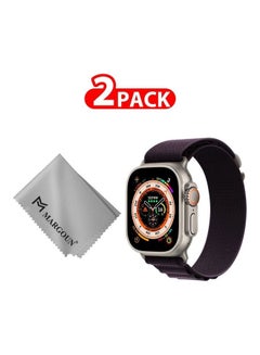 2 Packs Of Apple Watch Band And Microfiber Cloth Alpine Loop Band 49Mm 45Mm 44Mm 42Mm Women Men Adjustable With Metal G-Hook Strap For iWatch Ultra Series SE 8/7/6/5/4/3/2/1 Dark Purple