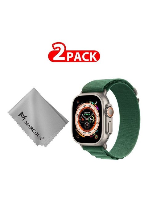 2 Packs Of Apple Watch Band And Microfiber Cloth Alpine Loop Band 49Mm 45Mm 44Mm 42Mm Women Men Adjustable With Metal G-Hook Strap For iWatch Ultra Series SE 8/7/6/5/4/3/2/1 Dark Green
