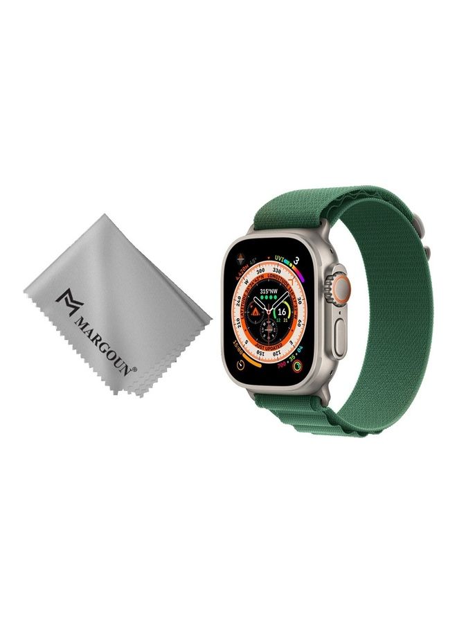 MARGOUN - 2 Packs Of Apple Watch Band And Microfiber Cloth Alpine Loop Band 49Mm 45Mm 44Mm 42Mm Women Men Adjustable With Metal G-Hook Strap For iWatch Ultra Series SE 8/7/6/5/4/3/2/1 Dark Green - Image 1