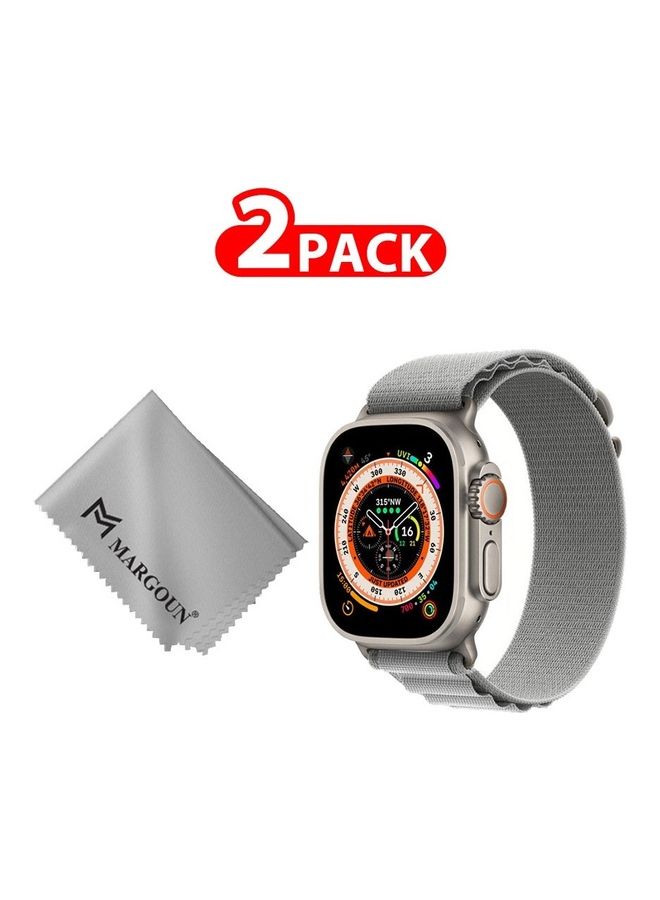 MARGOUN - 2 Packs Of Apple Watch Band And Microfiber Cloth Alpine Loop Band 49Mm 45Mm 44Mm 42Mm Women Men Adjustable With Metal G-Hook Strap For iWatch Ultra Series SE 8/7/6/5/4/3/2/1 Grey - Image 1