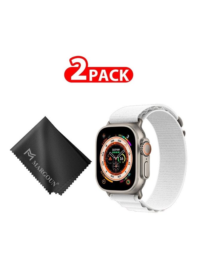 MARGOUN - 2 Packs Of Apple Watch Band And Microfiber Cloth Alpine Loop Band 49Mm 45Mm 44Mm 42Mm Women Men Adjustable With Metal G-Hook Strap For iWatch Ultra Series SE 8/7/6/5/4/3/2/1 White - Image 1