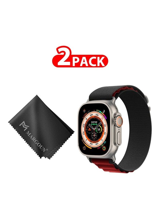 MARGOUN - 2 Packs Of Apple Watch Band And Microfiber Cloth Alpine Loop Band 49Mm 45Mm 44Mm 42Mm Women Men Adjustable With Metal G-Hook Strap For iWatch Ultra Series SE 8/7/6/5/4/3/2/1 Black/Red - Image 1
