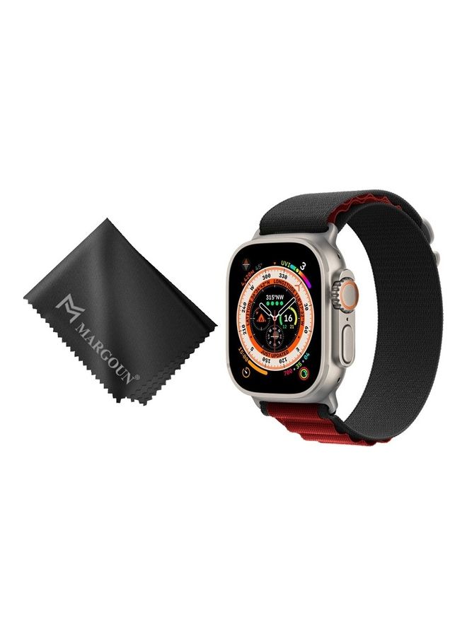 MARGOUN - 2 Packs Of Apple Watch Band And Microfiber Cloth Alpine Loop Band 49Mm 45Mm 44Mm 42Mm Women Men Adjustable With Metal G-Hook Strap For iWatch Ultra Series SE 8/7/6/5/4/3/2/1 Black/Red - Image 1