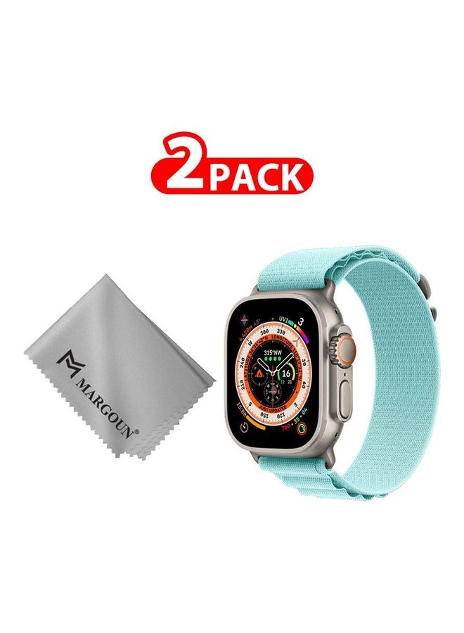MARGOUN - 2 Packs Of Apple Watch Band And Microfiber Cloth Alpine Loop Band 49Mm 45Mm 44Mm 42Mm Women Men Adjustable With Metal G-Hook Strap For iWatch Ultra Series SE 8/7/6/5/4/3/2/1 Aquamarine - Image 1