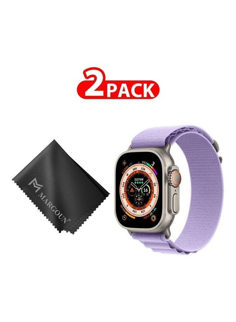 2 Packs Of Apple Watch Band And Microfiber Cloth Alpine Loop Band 49Mm 45Mm 44Mm 42Mm Women Men Adjustable With Metal G-Hook Strap For iWatch Ultra Series SE 8/7/6/5/4/3/2/1 Purple