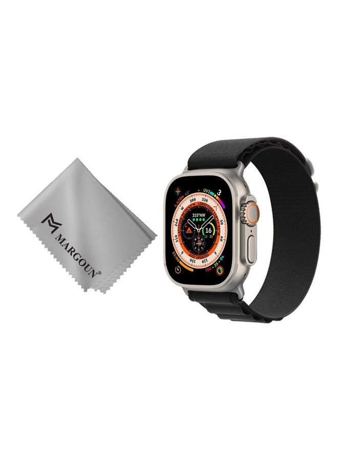 MARGOUN - 2 Packs Of Apple Watch Band And Microfiber Cloth Alpine Loop Band 49Mm 45Mm 44Mm 42Mm Women Men Adjustable With Metal G-Hook Strap For iWatch Ultra Series SE 8/7/6/5/4/3/2/1 Black - Image 1