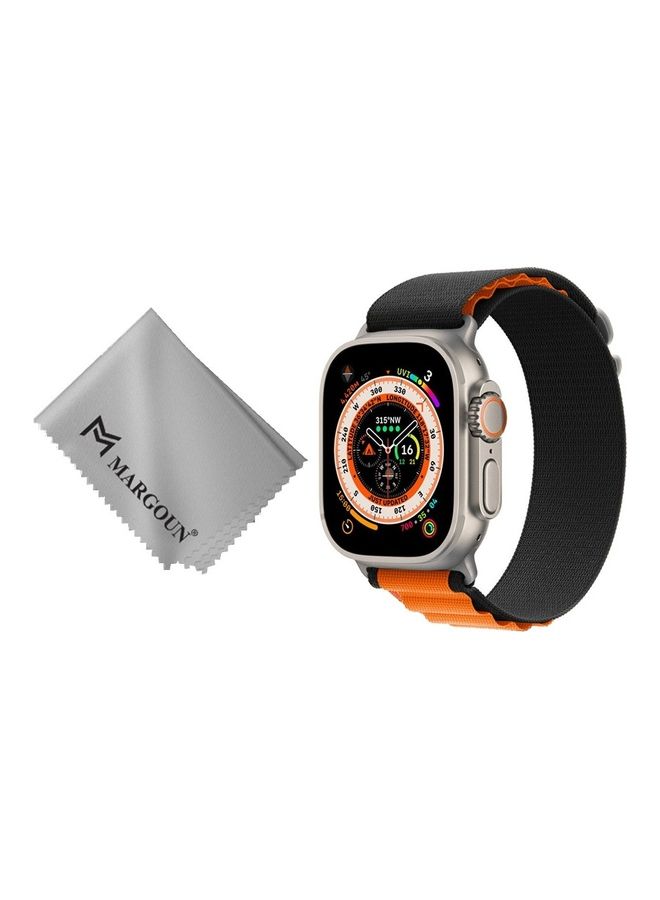 MARGOUN - 2 Packs Of Apple Watch Band And Microfiber Cloth Alpine Loop Band 49Mm 45Mm 44Mm 42Mm Women Men Adjustable With Metal G-Hook Strap For iWatch Ultra Series SE 8/7/6/5/4/3/2/1 Black/Orange - Image 1