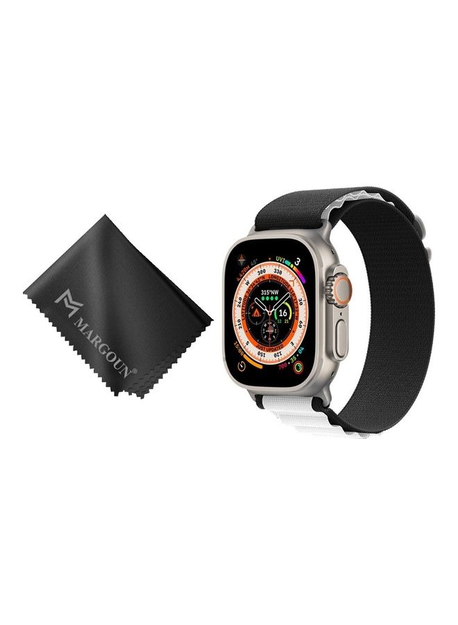 MARGOUN - 2 Packs Of Apple Watch Band And Microfiber Cloth Alpine Loop Band 49Mm 45Mm 44Mm 42Mm Women Men Adjustable With Metal G-Hook Strap For iWatch Ultra Series SE 8/7/6/5/4/3/2/1 Black/White - Image 1