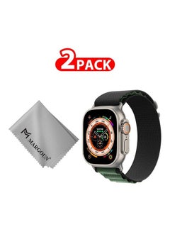 2 Packs Of Apple Watch Band And Microfiber Cloth Alpine Loop Band 49Mm 45Mm 44Mm 42Mm Women Men Adjustable With Metal G-Hook Strap For iWatch Ultra Series SE 8/7/6/5/4/3/2/1 Black/Green