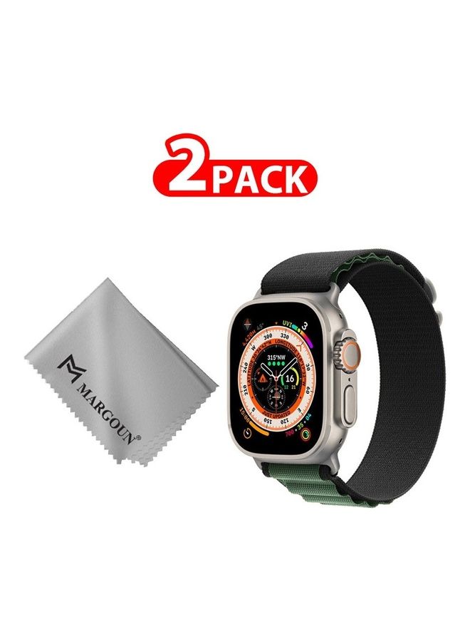 MARGOUN - 2 Packs Of Apple Watch Band And Microfiber Cloth Alpine Loop Band 49Mm 45Mm 44Mm 42Mm Women Men Adjustable With Metal G-Hook Strap For iWatch Ultra Series SE 8/7/6/5/4/3/2/1 Black/Green - Image 1