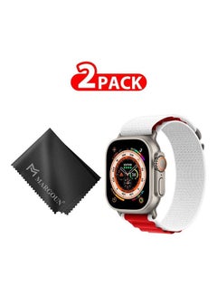 2 Packs Of Apple Watch Band And Microfiber Cloth Alpine Loop Band 49Mm 45Mm 44Mm 42Mm Women Men Adjustable With Metal G-Hook Strap For iWatch Ultra Series SE 8/7/6/5/4/3/2/1 White/Red