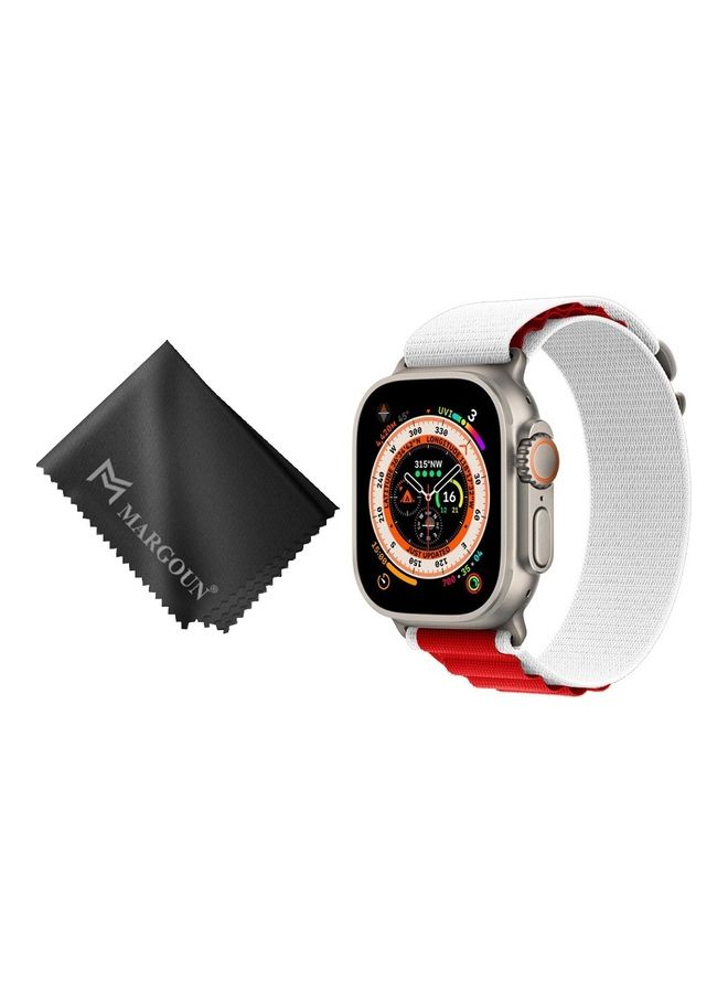 MARGOUN - 2 Packs Of Apple Watch Band And Microfiber Cloth Alpine Loop Band 49Mm 45Mm 44Mm 42Mm Women Men Adjustable With Metal G-Hook Strap For iWatch Ultra Series SE 8/7/6/5/4/3/2/1 White/Red - Image 1