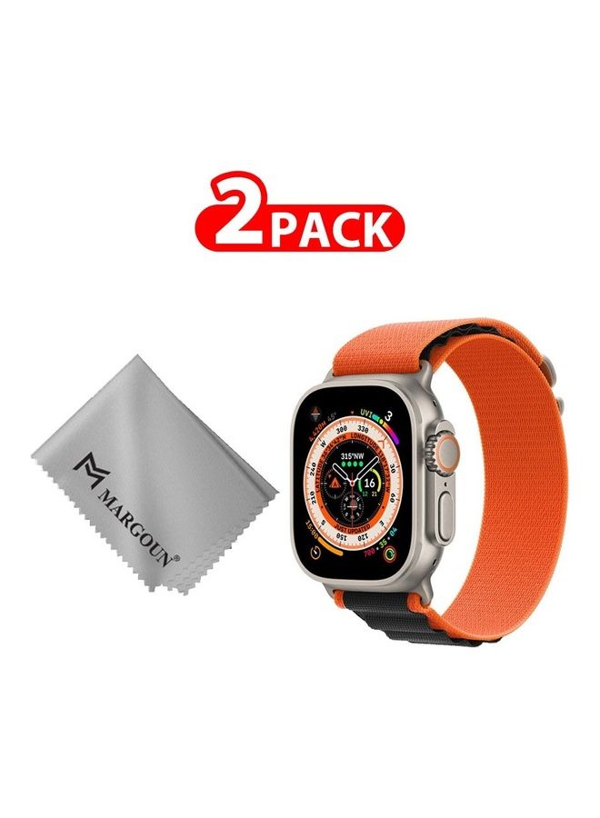 MARGOUN - 2 Packs Of Apple Watch Band And Microfiber Cloth Alpine Loop Band 49Mm 45Mm 44Mm 42Mm Women Men Adjustable With Metal G-Hook Strap For iWatch Ultra Series SE 8/7/6/5/4/3/2/1 Orange/Black - Image 1