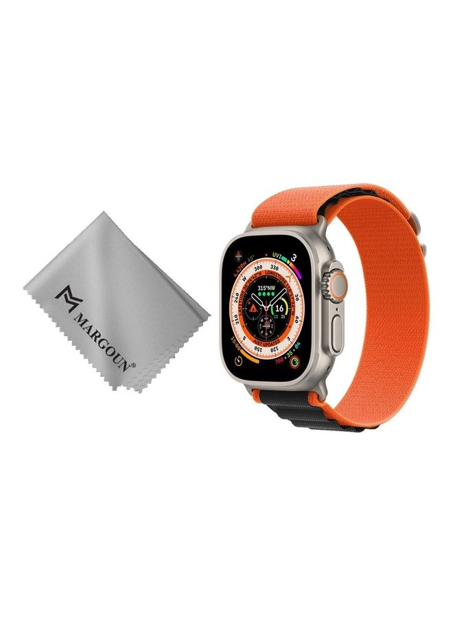 MARGOUN - 2 Packs Of Apple Watch Band And Microfiber Cloth Alpine Loop Band 49Mm 45Mm 44Mm 42Mm Women Men Adjustable With Metal G-Hook Strap For iWatch Ultra Series SE 8/7/6/5/4/3/2/1 Orange/Black - Image 1