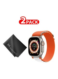 2 Packs Of Apple Watch Band And Microfiber Cloth Alpine Loop Band 49Mm 45Mm 44Mm 42Mm Women Men Adjustable With Metal G-Hook Strap For iWatch Ultra Series SE 8/7/6/5/4/3/2/1 Orange/White