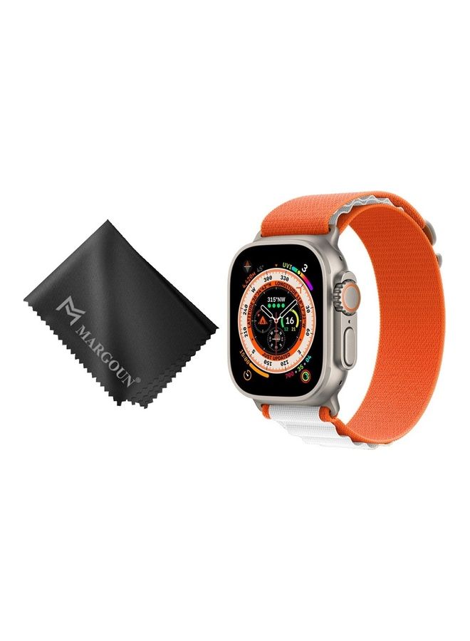 MARGOUN - 2 Packs Of Apple Watch Band And Microfiber Cloth Alpine Loop Band 49Mm 45Mm 44Mm 42Mm Women Men Adjustable With Metal G-Hook Strap For iWatch Ultra Series SE 8/7/6/5/4/3/2/1 Orange/White - Image 1