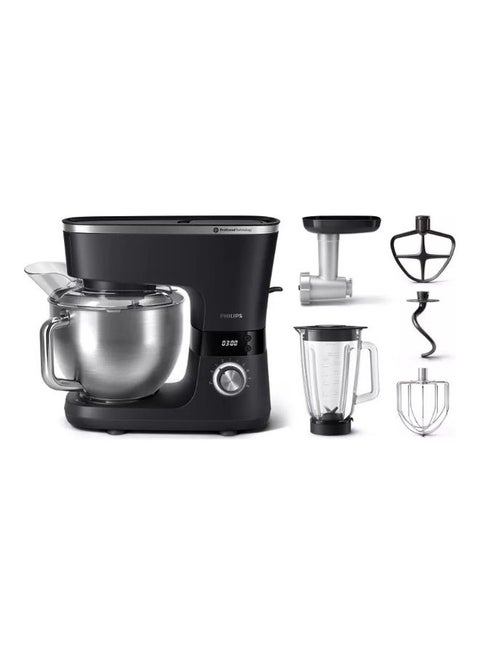 Kitchen Machine - With 6 Accessories Including: 5.5L Bowl, Glass Blender, Meat Mincer, Whisk, Beater & Hook, 8 Speed Settings 1000 W HR7962/21 Black