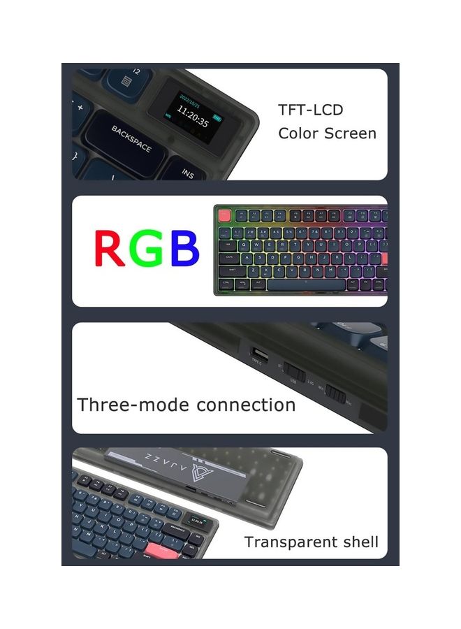 Ajazz - 75% Gasket-mounted Bluetooth 5.1/2.4G Wireless & Type-C Wired Low-profile RGB Keyboard with LED Screen(Blue Switch) - Image 1