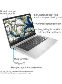 HP 14A-NA0050NR Laptop With 14-Inch Display, Celeron N4020 Processor/4GB RAM/64GB EMMC/Intel UHD Graphics/Chrome OS English Silver  - Image 2