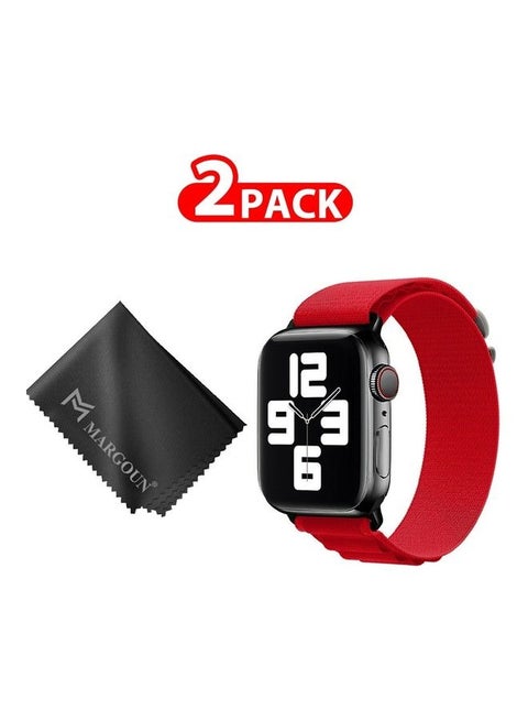2 Packs Of Apple Watch Band And Microfiber Cloth Alpine Loop Band 38Mm 40Mm 41Mm Women Men Adjustable With Metal G-Hook Strap For iWatch Series 7/SE/6/5/4/3/2/1 Red