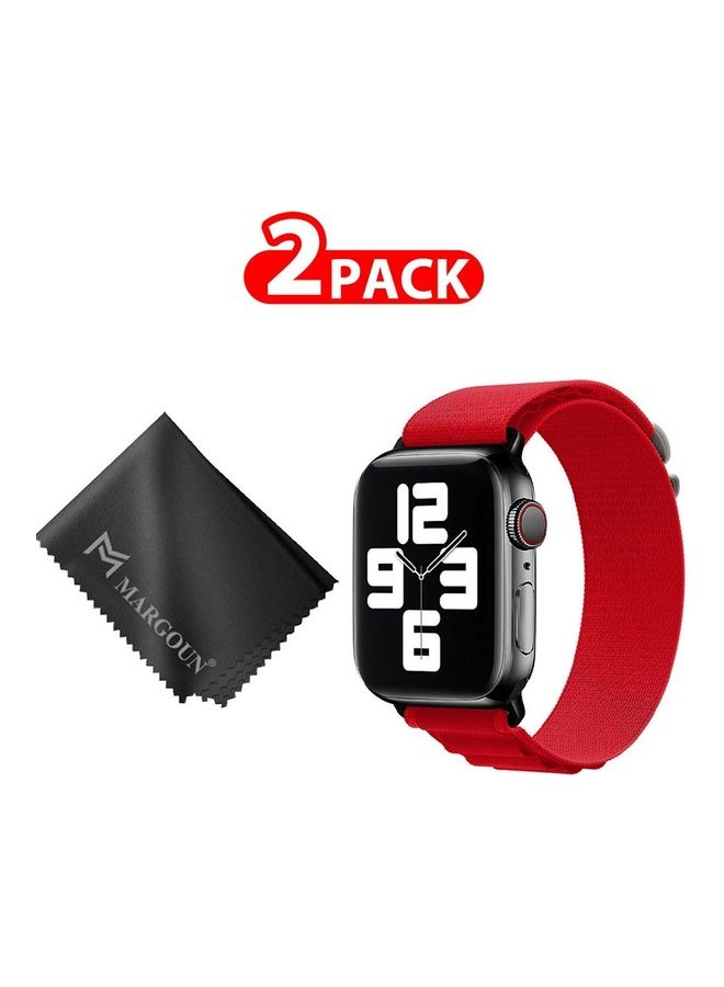 MARGOUN - 2 Packs Of Apple Watch Band And Microfiber Cloth Alpine Loop Band 38Mm 40Mm 41Mm Women Men Adjustable With Metal G-Hook Strap For iWatch Series 7/SE/6/5/4/3/2/1 Red - Image 1
