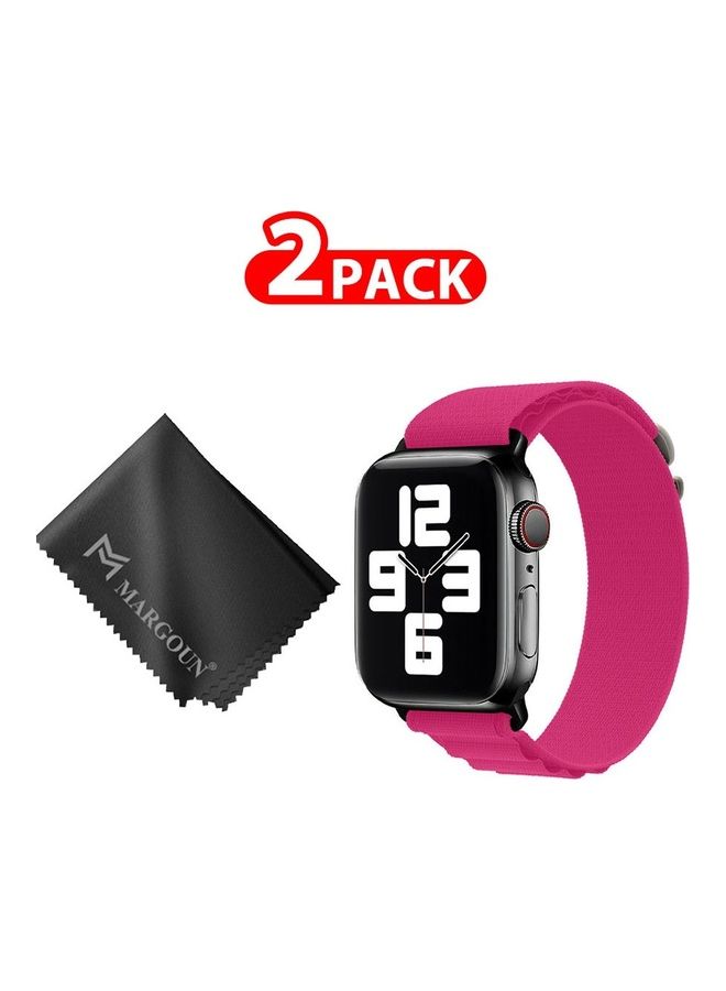 MARGOUN 2 Packs Of Apple Watch Band And Microfiber Cloth Alpine Loop Band 38Mm 40Mm 41Mm Women Men Adjustable With Metal G-Hook Strap For iWatch Series 7/SE/6/5/4/3/2/1 Hot Pink  - Image 1