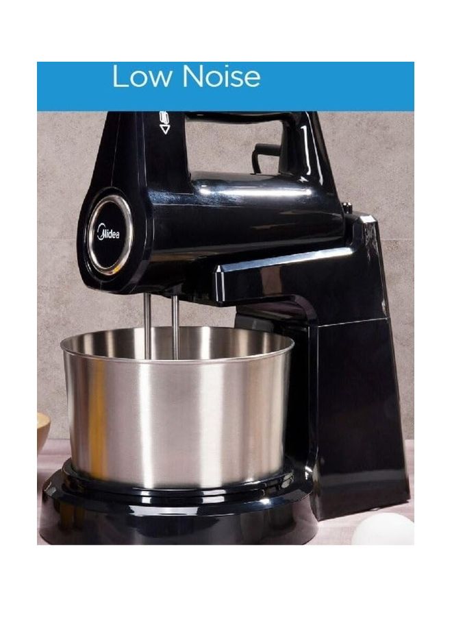 Midea - Stand Mixer Hand Mixer (Electric Whisk) with 2L Stainless Steel Rotary Bowl, 5 Speeds + Turbo Button, Twin Stainless Steel Kneader & Beater for Mixing, Whipping, Whisking, Kneading 400 W HM0293A Black - Image 1