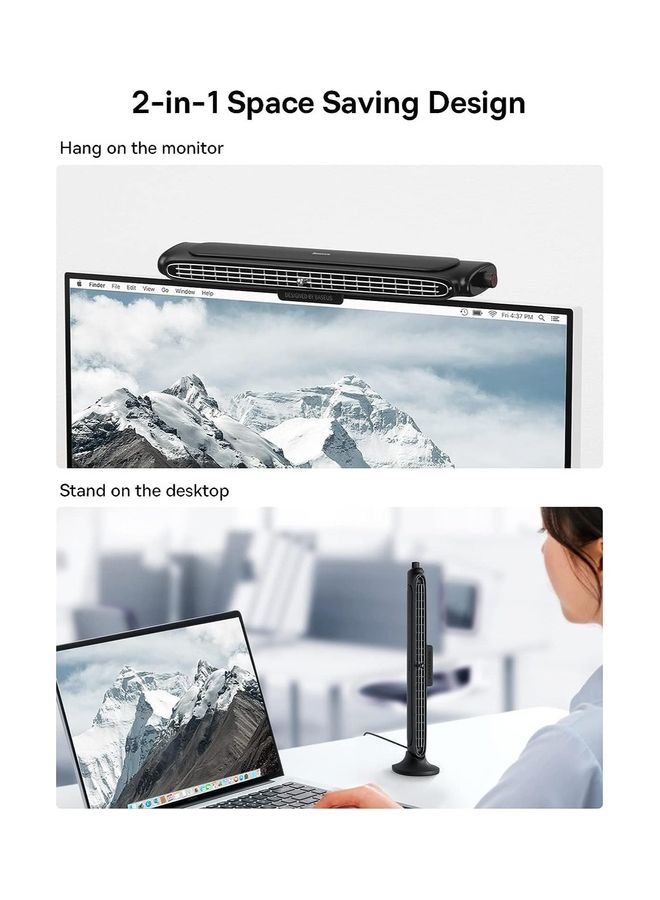 Baseus - Desk Fan Small 2-In-1 Stepless Speed Usb Powered Monitor Clip On & Stand Up Bladeless Personal Fan Quiet Table Fan For Desk Office ACQS000001 Black - Image 1