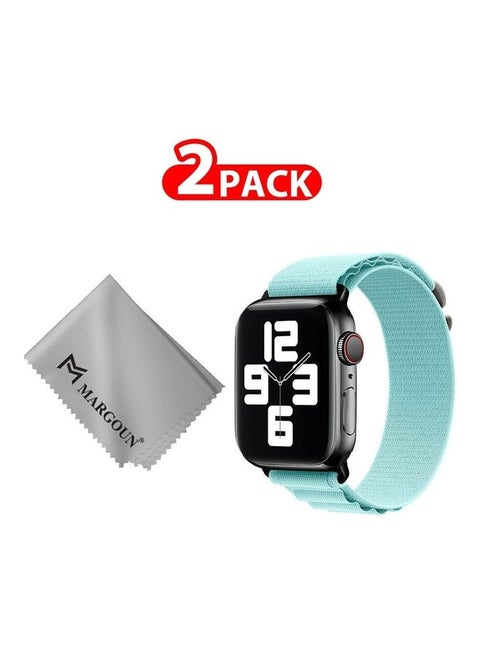 2 Packs Of Apple Watch Band And Microfiber Cloth Alpine Loop Band 38Mm 40Mm 41Mm Women Men Adjustable With Metal G-Hook Strap For iWatch Series 7/SE/6/5/4/3/2/1 Light Blue
