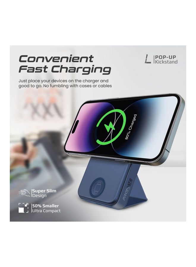 PROMATE - 10000.0 mAh Wireless Power Bank , 3-in-1 10000mAh Portable Charger with 15W MagSafe Wireless Charger, 2.5W Apple Watch Charger 20W USB -C Power Delivery Blue - Image 1