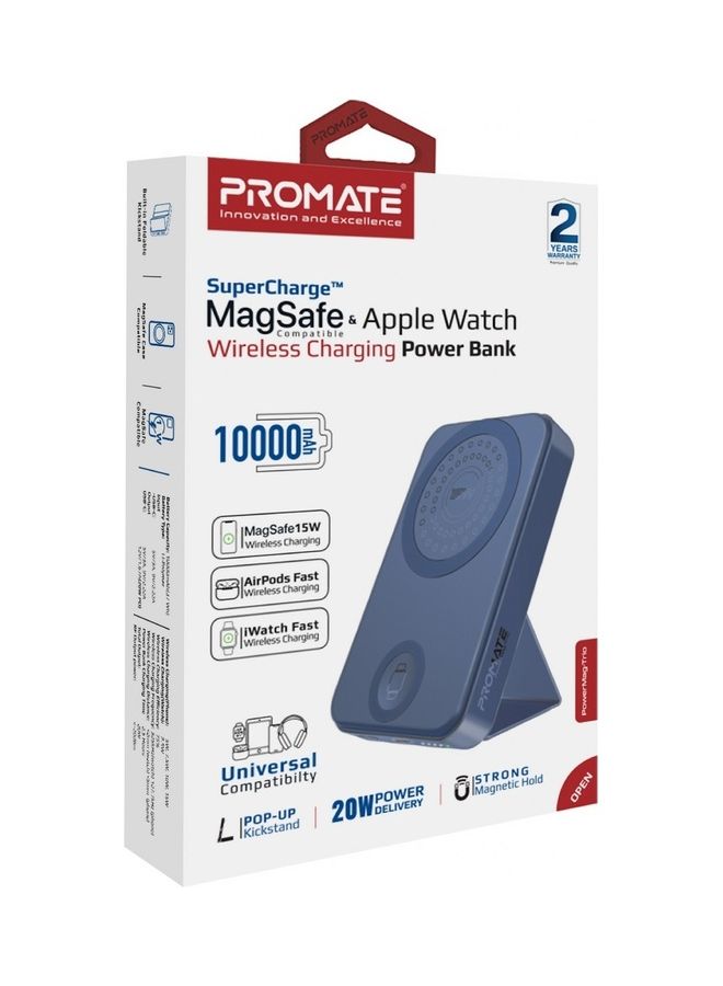 PROMATE - 10000.0 mAh Wireless Power Bank , 3-in-1 10000mAh Portable Charger with 15W MagSafe Wireless Charger, 2.5W Apple Watch Charger 20W USB -C Power Delivery Blue - Image 1