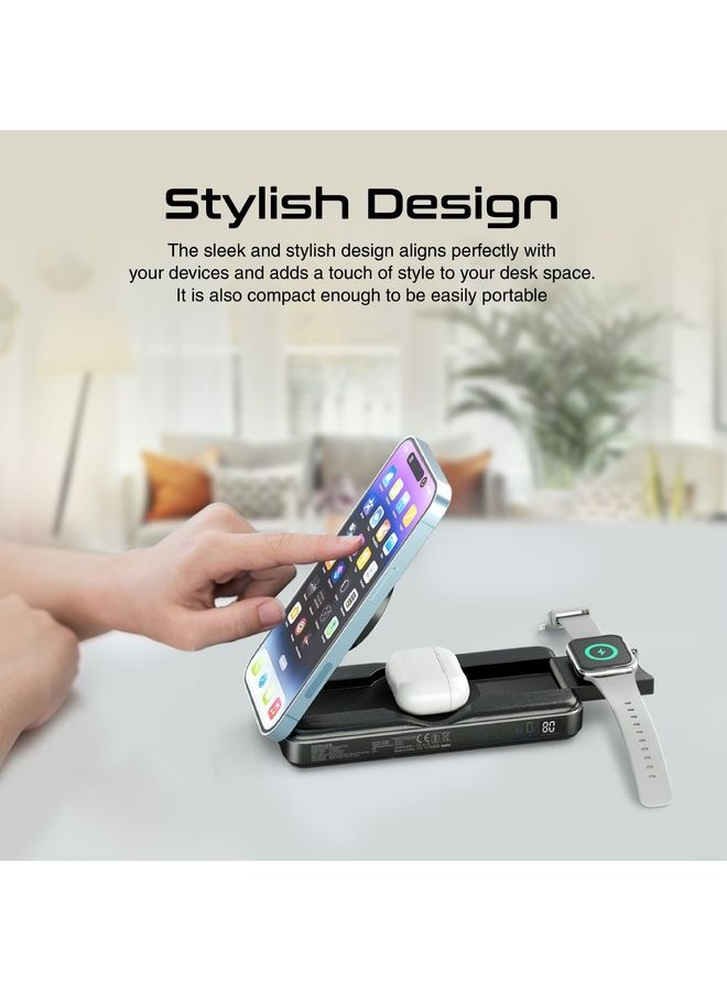 PROMATE - 10000 mAh 5-In-1 Foldable Design Power Bank With 15W MagSafe Compatible Charger Black - Image 1