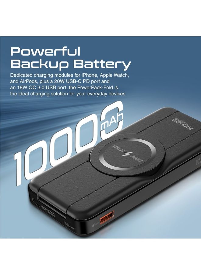 PROMATE - 10000 mAh 5-In-1 Foldable Design Power Bank With 15W MagSafe Compatible Charger Black - Image 1