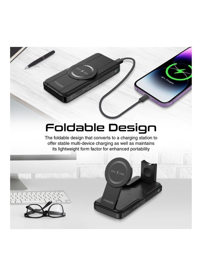 PROMATE - 10000 mAh 5-In-1 Foldable Design Power Bank With 15W MagSafe Compatible Charger Black - Image 1