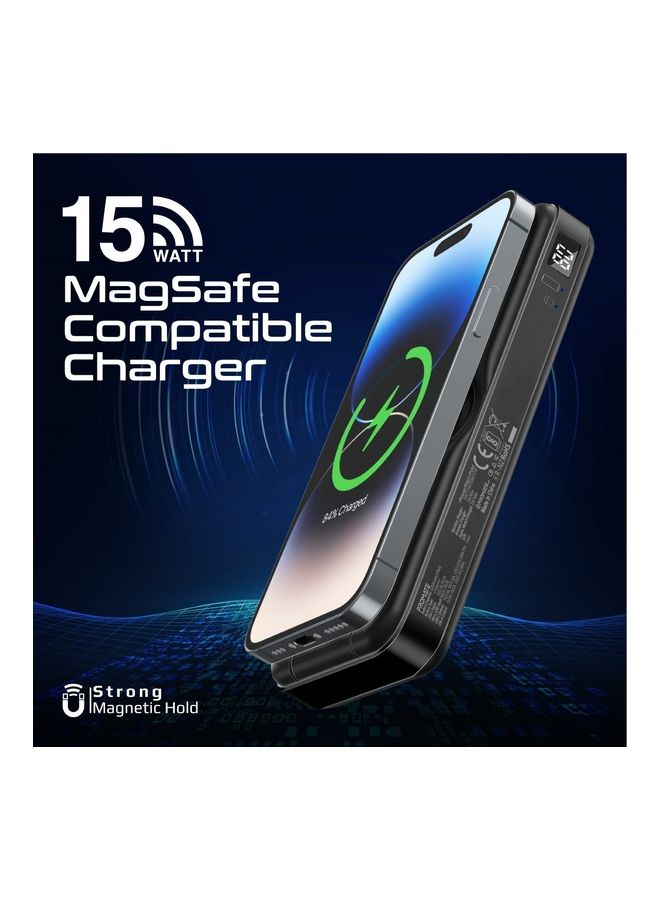 PROMATE - 10000 mAh 5-In-1 Foldable Design Power Bank With 15W MagSafe Compatible Charger Black - Image 1