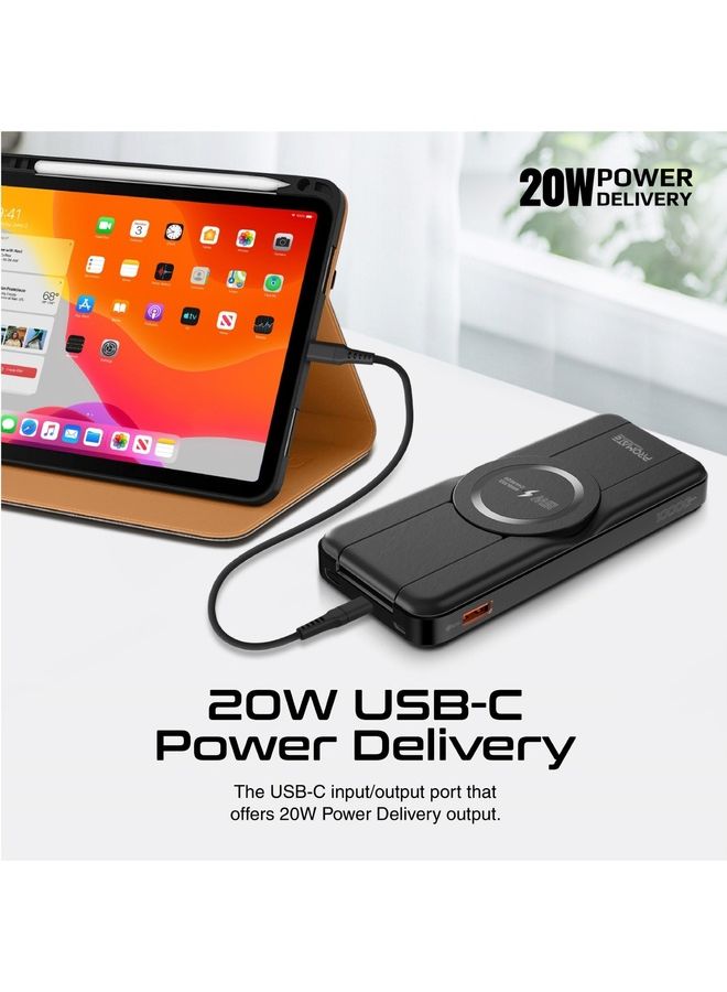 PROMATE - 10000 mAh 5-In-1 Foldable Design Power Bank With 15W MagSafe Compatible Charger Black - Image 1