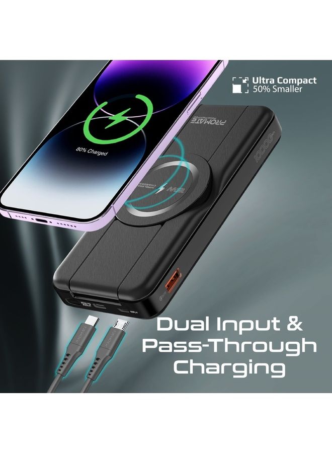 PROMATE - 10000 mAh 5-In-1 Foldable Design Power Bank With 15W MagSafe Compatible Charger Black - Image 1