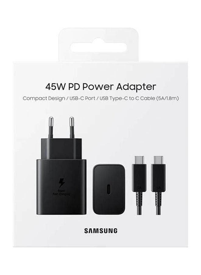 Samsung - Fast Charge Power Adapter , 45W , Type-C To Type-C , With Cable Black - Image 1