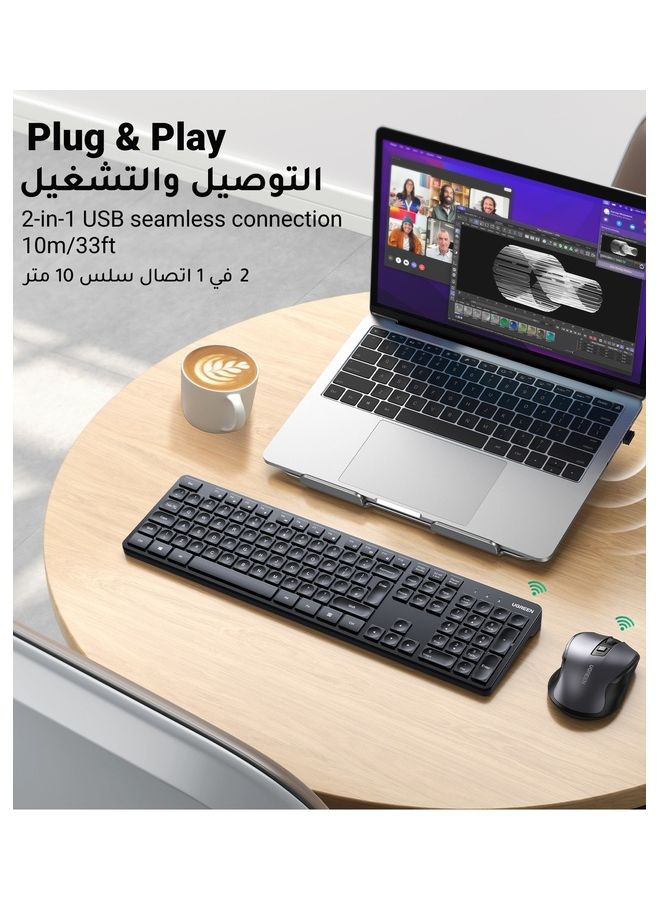 Ugreen - Wireless Keyboard and Mouse Combo, 2.4G Ergonomic Computer Keyboard Mouse with USB Receiver for PC, Laptop, Desktop, 5 DPI Adjustable/104 Keys Number Pad, Silent Compact USB Mouse Keyboard Set Black - Image 1