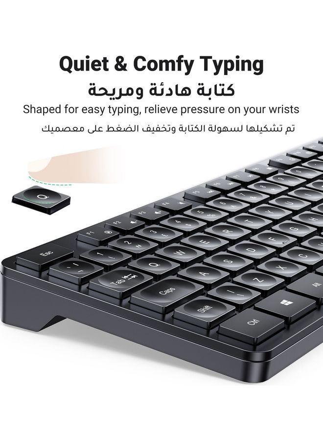 Ugreen - Wireless Keyboard and Mouse Combo, 2.4G Ergonomic Computer Keyboard Mouse with USB Receiver for PC, Laptop, Desktop, 5 DPI Adjustable/104 Keys Number Pad, Silent Compact USB Mouse Keyboard Set Black - Image 1