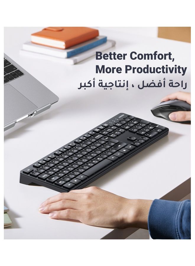 Ugreen - Wireless Keyboard and Mouse Combo, 2.4G Ergonomic Computer Keyboard Mouse with USB Receiver for PC, Laptop, Desktop, 5 DPI Adjustable/104 Keys Number Pad, Silent Compact USB Mouse Keyboard Set Black - Image 1