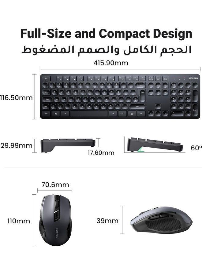 Ugreen - Wireless Keyboard and Mouse Combo, 2.4G Ergonomic Computer Keyboard Mouse with USB Receiver for PC, Laptop, Desktop, 5 DPI Adjustable/104 Keys Number Pad, Silent Compact USB Mouse Keyboard Set Black - Image 1