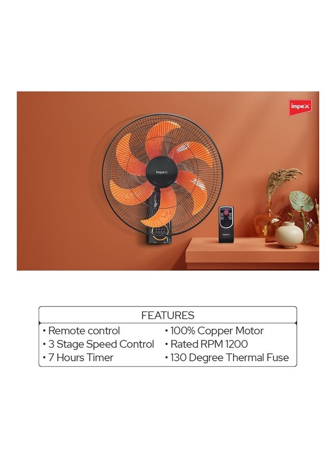 Impex - 3-Speed Selection Wall Fan,Remote Control ,Auto Protection, 6 Blades, Horizontal Oscillation 55 W WF 7503 Multicolour - Image 1