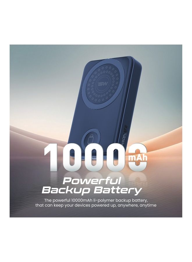 PROMATE - 10000 mAh Wireless Power Bank, 3-In-1 Portable Charger With 15W Magsafe Wireless Charger, 2.5W Apple Watch Charger And 20W Usb-C Power Delivery For iPhone 16, Apple Watch 8, Galaxy S25, Powermag-Trio - Navy - Image 1