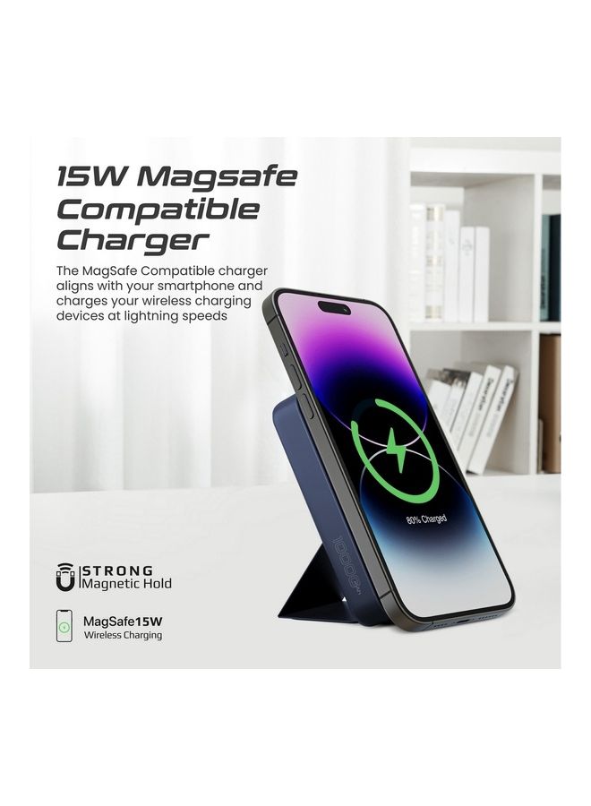 PROMATE - 10000 mAh Wireless Power Bank, 3-In-1 Portable Charger With 15W Magsafe Wireless Charger, 2.5W Apple Watch Charger And 20W Usb-C Power Delivery For iPhone 16, Apple Watch 8, Galaxy S25, Powermag-Trio - Navy - Image 1