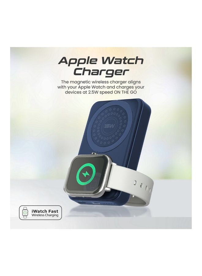PROMATE - 10000 mAh Wireless Power Bank, 3-In-1 Portable Charger With 15W Magsafe Wireless Charger, 2.5W Apple Watch Charger And 20W Usb-C Power Delivery For iPhone 16, Apple Watch 8, Galaxy S25, Powermag-Trio - Navy - Image 1