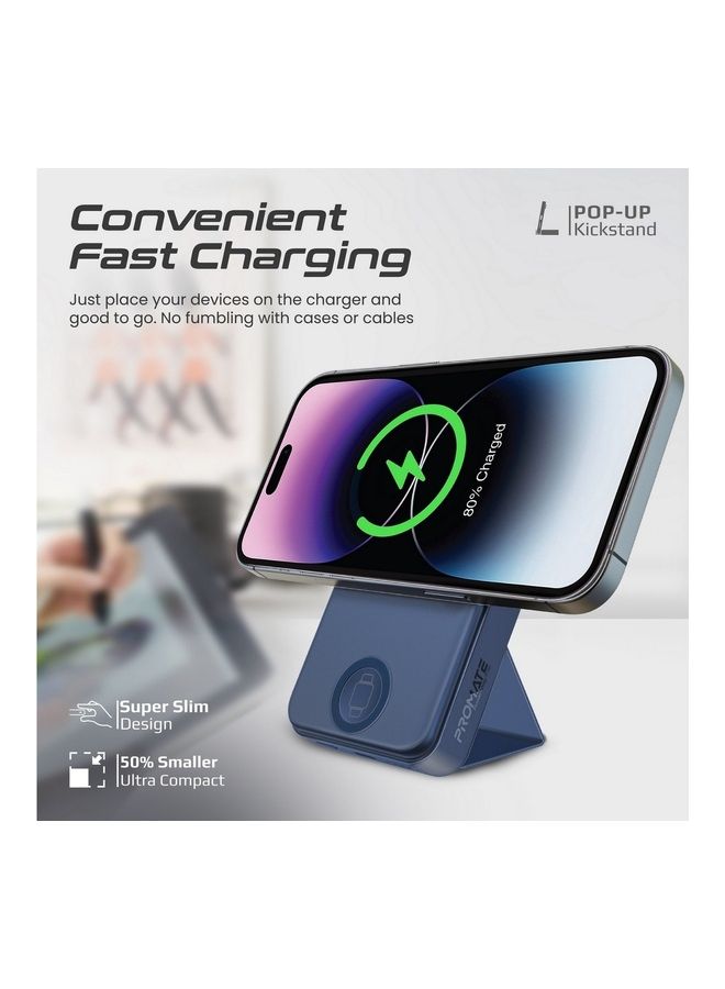 PROMATE - 10000 mAh Wireless Power Bank, 3-In-1 Portable Charger With 15W Magsafe Wireless Charger, 2.5W Apple Watch Charger And 20W Usb-C Power Delivery For iPhone 16, Apple Watch 8, Galaxy S25, Powermag-Trio - Navy - Image 1