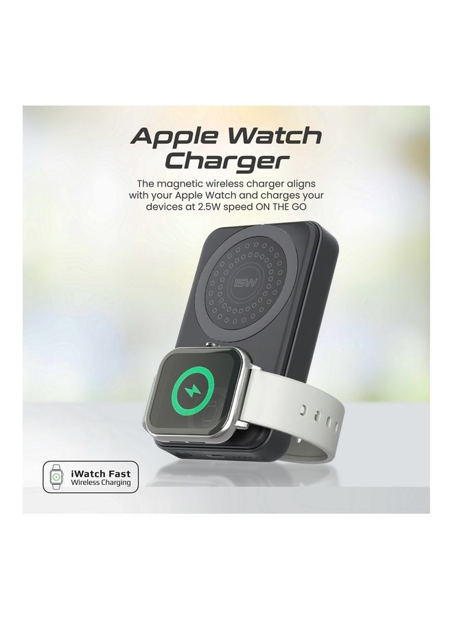 PROMATE - 10000 mAh Wireless Power Bank, 3-In-1 Portable Charger With 15W Magsafe Wireless Charger, 2.5W Apple Watch Charger And 20W Usb-C Power Delivery For Iphone 14,15 Apple Watch 8, Galaxy S23, Powermag-Trio Black - Image 1