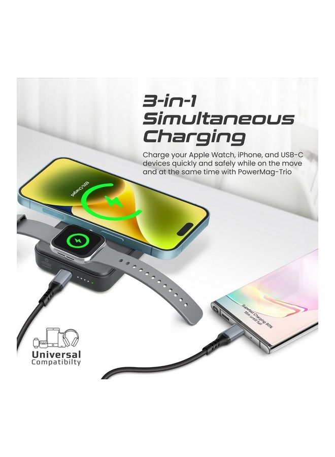 PROMATE - 10000 mAh Wireless Power Bank, 3-In-1 Portable Charger With 15W Magsafe Wireless Charger, 2.5W Apple Watch Charger And 20W Usb-C Power Delivery For Iphone 14,15 Apple Watch 8, Galaxy S23, Powermag-Trio Black - Image 1